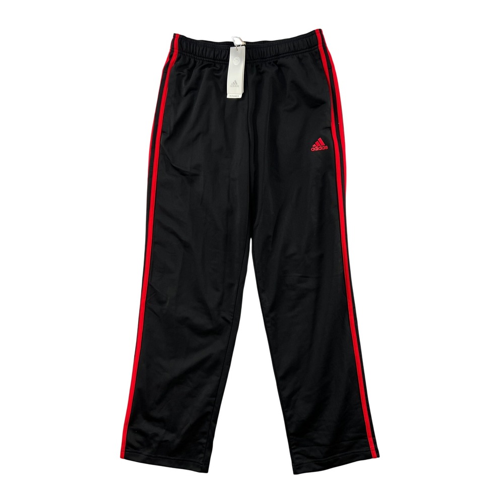 NEW Adidas Essentials Warm Up Open Hem 3-Stripe Track Pants Men Medium Black Red